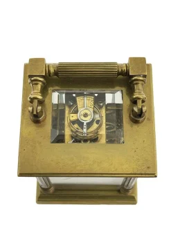 Pamono Miniature French Brass Carriage Clock with Case, 1890s><noscript><img width=