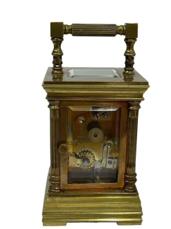 Pamono Miniature French Brass Carriage Clock with Case, 1890s><noscript><img width=