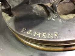 Pamono Miniature French Patinated Bronze Figure of Two Horses by P. J. Mene><noscript><img width=