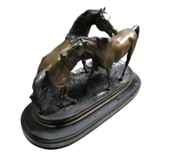 Pamono Miniature French Patinated Bronze Figure of Two Horses by P. J. Mene><noscript><img width=