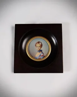 Pamono Miniature Hand-Painted Gouache Portrait of the Young Girl at the Ball by Perronneau, 19th Century