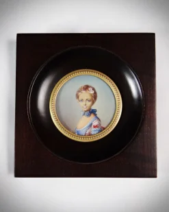 Pamono Miniature Hand-Painted Gouache Portrait of the Young Girl at the Ball by Perronneau, 19th Century
