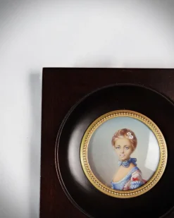 Pamono Miniature Hand-Painted Gouache Portrait of the Young Girl at the Ball by Perronneau, 19th Century