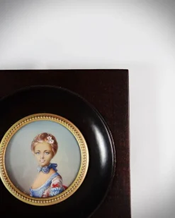 Pamono Miniature Hand-Painted Gouache Portrait of the Young Girl at the Ball by Perronneau, 19th Century