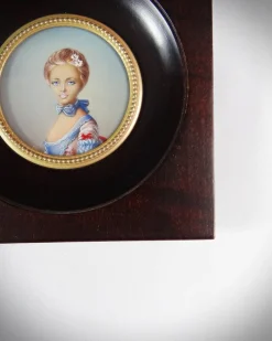 Pamono Miniature Hand-Painted Gouache Portrait of the Young Girl at the Ball by Perronneau, 19th Century