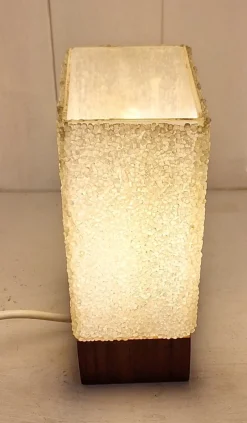 Pamono Minimalist Table Lamp with Teak Base and White Plastic Shade, 1970s><noscript><img width=