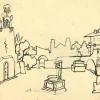Outlet Pamono Mino Maccari, A Town in the Countryside, Drawing, 1960s