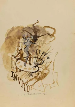 Pamono Mino Maccari, Invitation, Watercolor on Paper, 1950s