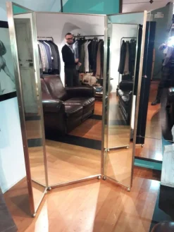 Pamono Mirrored Three Panels Brass Frame Screen from Pescetta><noscript><img width=