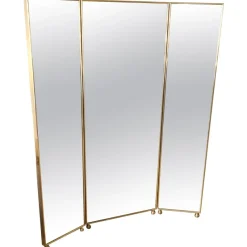 Pamono Mirrored Three Panels Brass Frame Screen from Pescetta><noscript><img width=