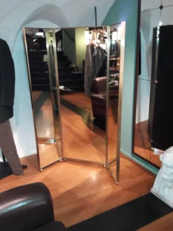 Pamono Mirrored Three Panels Brass Frame Screen from Pescetta><noscript><img width=