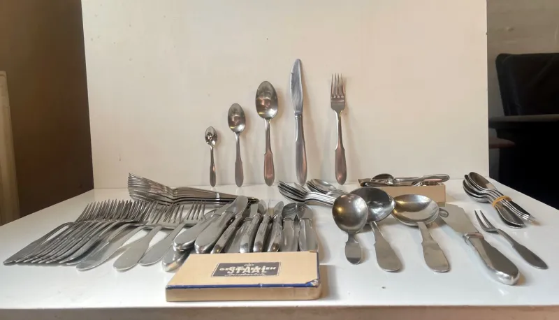 Outlet Pamono Mitra Stainless Cutlery Set for 12 from Georg Jensen, 1960s, Set of 68
