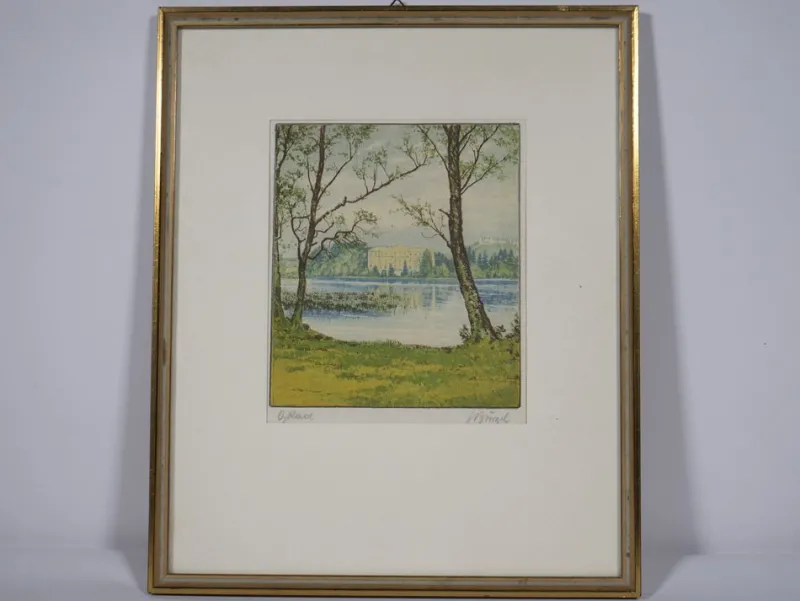 Best Pamono Münzel, Trees by the Lake, 1890s, Lithograph