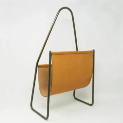 Best Pamono Model 3808 Newspaper Stand in Brown Leather by Carl Auböck for Werkstätte Carl Auböck