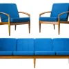 Pamono Model 121 Paper Knife Easy Chairs and Sofa by Kai Kristiansen for Magnus Olesen, 1960s, Set of 3> Living Room Sets
