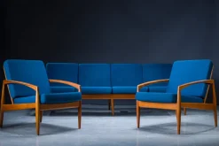 Pamono Model 121 Paper Knife Easy Chairs and Sofa by Kai Kristiansen for Magnus Olesen, 1960s, Set of 3> Living Room Sets