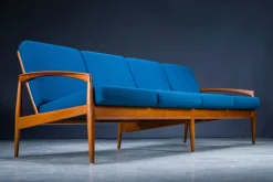Pamono Model 121 Paper Knife Easy Chairs and Sofa by Kai Kristiansen for Magnus Olesen, 1960s, Set of 3><noscript><img width=