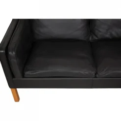 Pamono Model 2213 3-Seater Sofa in Black Leather by Børge Mogensen, 1980s><noscript><img width=