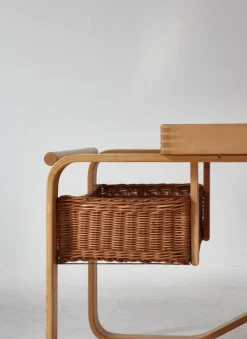 Pamono Model 900 Tea Trolley with White Ceramic Tiles & Rattan Basket attributed to Alvar Aalto for Artek, 1960s><noscript><img width=