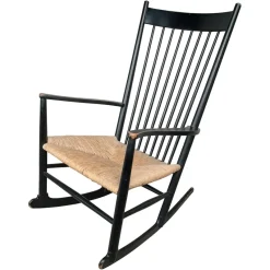 Pamono Model J16 Rocking Chair in Painted Beech with Woven Papercord Seat attributed to Hans J. Wegner for FDB, 1961