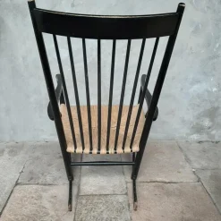 Pamono Model J16 Rocking Chair in Painted Beech with Woven Papercord Seat attributed to Hans J. Wegner for FDB, 1961