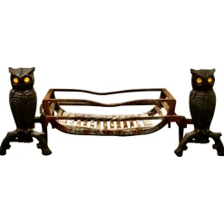 Sale Pamono Model Owl Iron Fire Dogs with Grate, 1920s