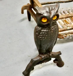 Sale Pamono Model Owl Iron Fire Dogs with Grate, 1920s