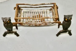 Sale Pamono Model Owl Iron Fire Dogs with Grate, 1920s