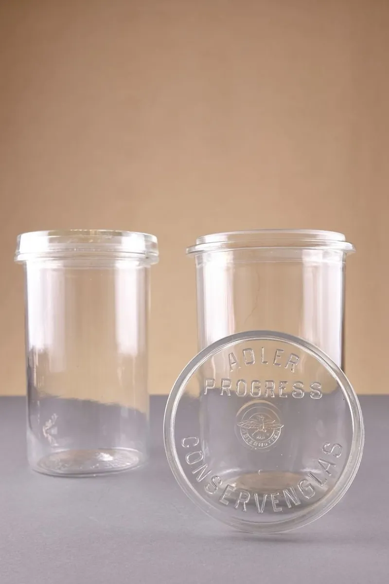 Pamono Model Progress Storage Glasses from Glashüttenwerke Adlerhütten, 1936, Set of 2> Glassware