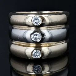 Pamono Modern 3 Diamond & 18 Karat Yellow and White Gold Bangle Ring><noscript><img width=
