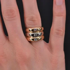 Pamono Modern 3 Diamond & 18 Karat Yellow and White Gold Bangle Ring><noscript><img width=