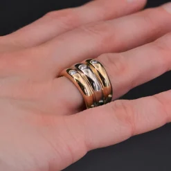 Pamono Modern 3 Diamond & 18 Karat Yellow and White Gold Bangle Ring><noscript><img width=