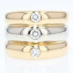 Pamono Modern 3 Diamond & 18 Karat Yellow and White Gold Bangle Ring><noscript><img width=