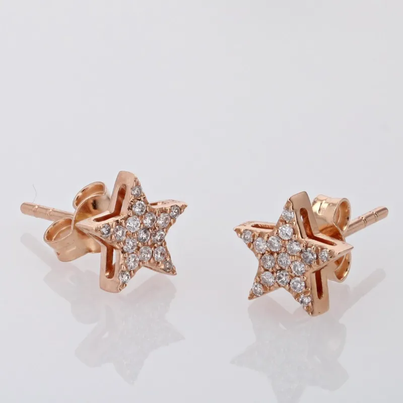 Online Pamono Modern 18 Karat Rose Gold and Diamond Star Stud Earrings, Set of 2