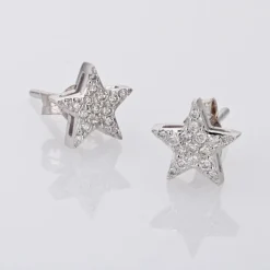 Sale Pamono Modern 18 Karat White Gold and Diamond Star Stud Earrings, Set of 2