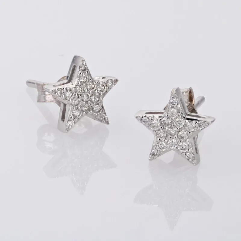 Sale Pamono Modern 18 Karat White Gold and Diamond Star Stud Earrings, Set of 2