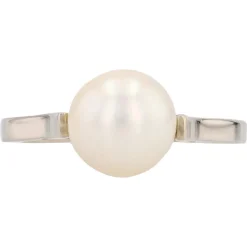 Best Pamono Modern 18 Karat White Gold Cultured Pearl Solitaire Ring