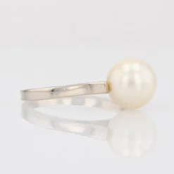 Best Pamono Modern 18 Karat White Gold Cultured Pearl Solitaire Ring