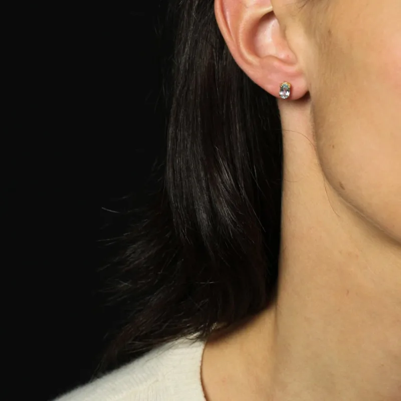 Pamono Modern Aquamarine 18 Karat Yellow Gold Stud Earrings, Set of 2> Earrings