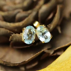 Pamono Modern Aquamarine 18 Karat Yellow Gold Stud Earrings, Set of 2><noscript><img width=