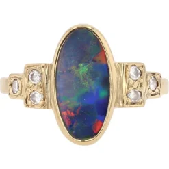 Outlet Pamono Modern Black Opal and Diamonds Geometric Ring in 18 Karat Yellow Gold