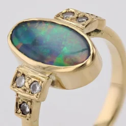 Outlet Pamono Modern Black Opal and Diamonds Geometric Ring in 18 Karat Yellow Gold