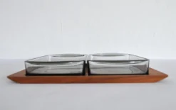 Sale Pamono Modern Danish Teak Serving Tray with Glass Bowls by Wiggers, Denmark, 1960s, Set of 3