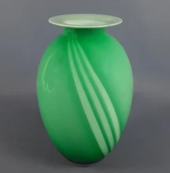 Clearance Pamono Modern Green and White Striped Murano Glass Vase by Carlo Moretti, 1970s