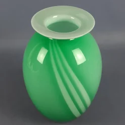 Clearance Pamono Modern Green and White Striped Murano Glass Vase by Carlo Moretti, 1970s