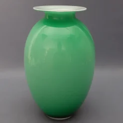 Clearance Pamono Modern Green and White Striped Murano Glass Vase by Carlo Moretti, 1970s
