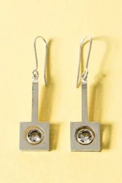 Sale Pamono Modern Silver and Rock Crystal Earrings, 1960s, Set of 2