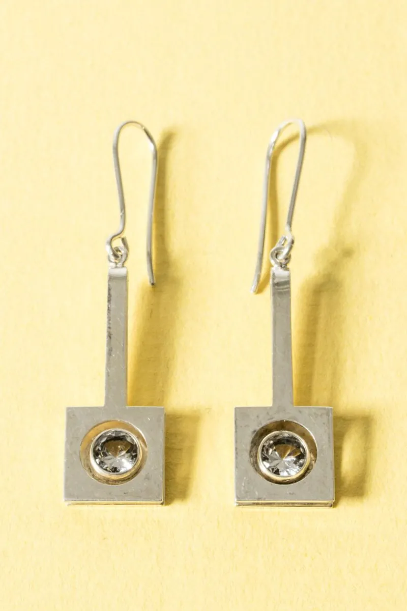 Sale Pamono Modern Silver and Rock Crystal Earrings, 1960s, Set of 2