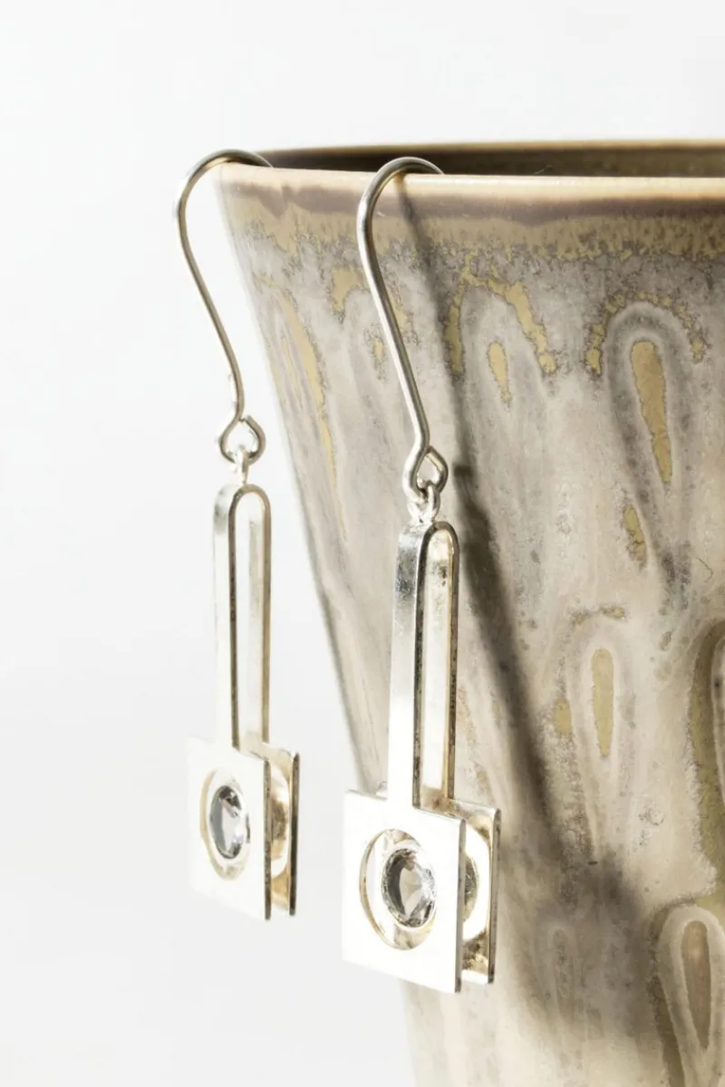 Sale Pamono Modern Silver and Rock Crystal Earrings, 1960s, Set of 2