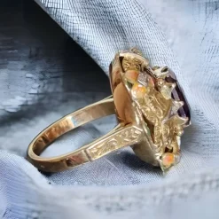Pamono Modernist Art Nouveau Amethyst Ring with Enamel and Diamonds, 1900s><noscript><img width=